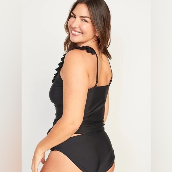 NWT! Black Ruffle-Trimmed Tankini Swim Top - Size Small 💎 - Picture 1 of 10